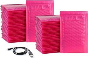 iMBAPrice 50-Pack #000 (4" x 8") Hot Pink Color Self Seal Poly Bubble Mailers Padded Shipping Envelopes (Total 50 Bags)
