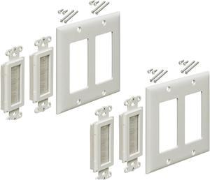iMBAPrice 2-Gang Brushed Wall Plate - Decora Style Cable Pass Through Insert for Wires Wall Socket Plug Port/HDTV/HDMI/Home Theater Systems and More - White (Pack of 2)