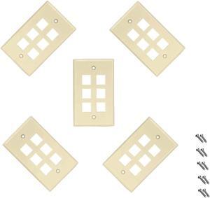 iMBAPrice 6 Port Flush Mount Keystone Jack Wall Plate 1-Gang - Ivory (Pack of 5)