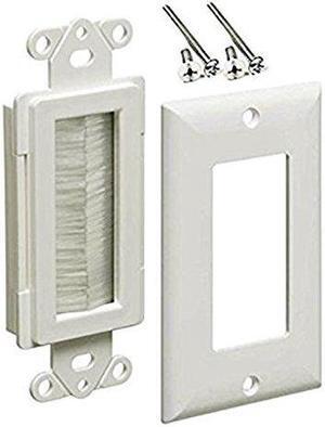 iMBAPrice 1-Gang Brushed Wall Plate - Decora Style Cable Pass Through Insert for Wires Wall Socket Plug Port/HDTV/HDMI/Home Theater Systems and More - White