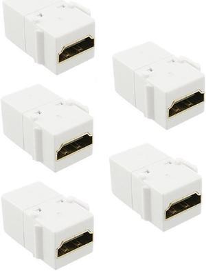 iMBAPrice (Pack of 5) HDMI Inline Keystone Coupler, Snap in for HDMI Wallplate Gold Plated - White