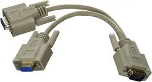 VGA Y Cable, Low Resolution, HD15 Male to 2 x HD15 Female, 8 inch