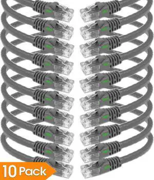 iMBAPrice 15' Cat5e Network Ethernet Patch Cable, 10 Pack, Gray (IMBA-CAT5-15GY-10PK)