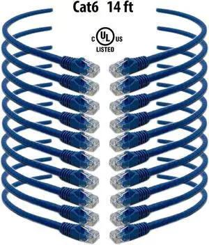 iMBAPrice (10 Pack) Blue 14 Feet (14ft) Molded UTP Cat6 Ethernet Network Patch Cable RJ45 M/M