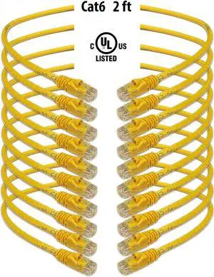 iMBAPrice - Cat6 RJ45 Snagless Ethernet Patch Cable in Yellow Color (2 Feet) - 10 Pack