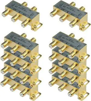 iMBAPrice 110015-10 (10-Pack) Glod Plated 2.4 Ghz 4-Way Coaxial Cable Splitter F-Type Screw for Video Satellite Splitter