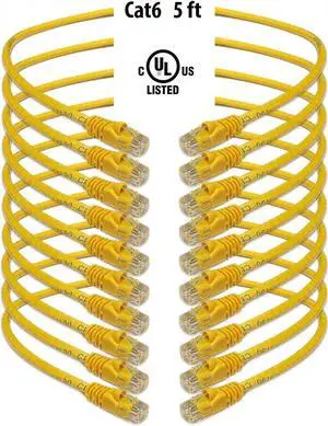 iMBAPrice - Cat6 RJ45 Snagless Ethernet Patch Cable in Yellow Color (5 Feet) - 10 Pack
