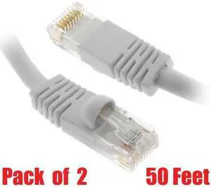 iMBAPrice 50Ft (Pack of 2) CAT5e RJ45 Patch Ethernet Network Cable 50 FT White For PC, Mac, Laptop, PS2, PS3, XBox, and