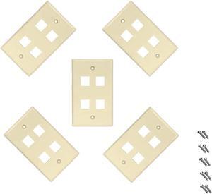 iMBAPrice 4 Port Flush Mount Keystone Jack Wall Plate 1-Gang - Ivory (Pack of 5)