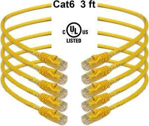 iMBAPrice 3 Feet Cat6 Cable - Premium Grade RJ45 Ethernet Snagless Patch Cord (Pack of 5) Yellow