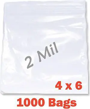 PREMIUM High Quality 2X, 1000 CLEAR Reclosable Zipper Bags 4'' x 6'' - 2 mil thick (75mm x 100mm)