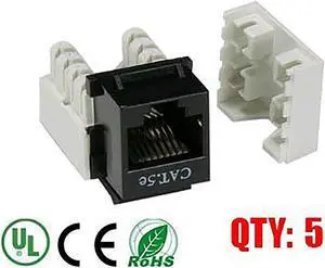 iMBAPrice Black Cat5e RJ45 Punch Down Keystone Jack, 5 Pack, (IMBA-C5KSPD-BK-5PK)