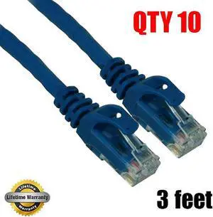 iMBAPrice - (10 Pack) Cat6 Snagless Ethernet Cable (3 Ft, Blue)