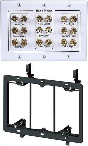 iMBAPrice Premium 3-Gang Home Theater 8.2 Surround Sound Distribution Wall Plate for 8 Speakers, 2 RCA Jack for 2 Subwoofer + Mounting Bracket