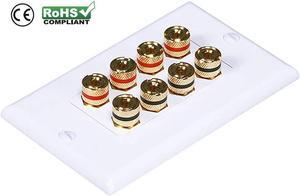iMBAPrice Premium Banana Wall Plate - 8 Coupler Type Connectors Banana Plug Binding Post Wall Plate for 4 Speakers
