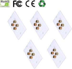 iMBAPrice Premium 4 Connector Banana Wall Plate - Banana Plug Binding Post Wall Plate for 2 Speakers (5 Pack)
