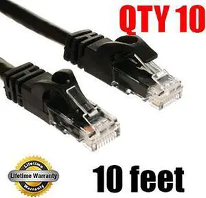 iMBAPrice - (10 Pack) Cat6 Snagless Ethernet Cable (10 Ft, Black)