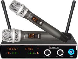 Boytone BT-102UM UHF Digital Wireless Microphone System  Dual Fixed Frequency Wireless Mic Receiver, 2 Metal Handheld Dynamic Transmitter Mics, for Party, Church, Aluminum Carrying Cases, 110/220V