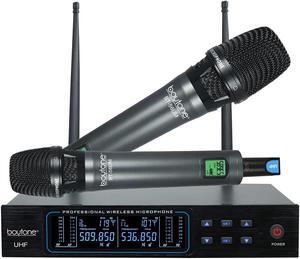 Boytone BT-56UM 120-Channel Dynamic Dual UHF Wireless Microphone System, Metal Cordless Mic and Base Set, Long Distance 200-240Ft,16 Hours Continuous Use for Concert, Studio, Party, Church, Karaoke