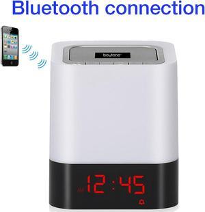Boytone BT-83CR Portable FM Radio Alarm Clock Wireless Bluetooth 4.1 Speaker, 3-Way Night Light Touch Lamp, Built–in 8 Hours Play Rechargeable Battery, LED, Mic, USB & Micro SD Slot, AUX, 110/220