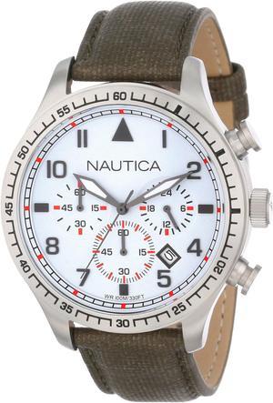 Nautica Men's BFD 105 Stainless Steel Case Grey Canvas Band A16580G Chrono Watch