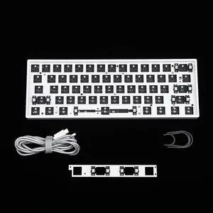 YMDK GH60 GK61 RGB Hot Swap Independent Driver Tyce-C ANSI Mechanical Keyboard DIY kit Plastic Case CNC Aluminum Case Plate PCB (Plastic White GK61X Wired)