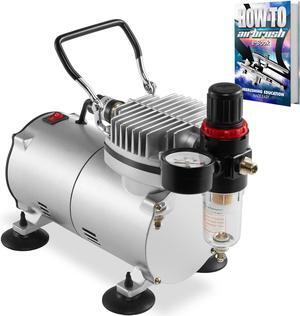 PointZero 1/5 HP Airbrush Compressor with Regulator, Gauge and Water Trap - Quiet Portable Air Pump