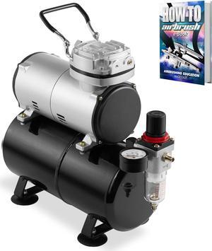 PointZero 1/5 HP Airbrush Compressor with Air Tank, Regulator, Gauge and Water Trap - Quiet Portable Pump
