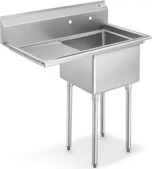 GRIDMANN Stainless Steel 1 Compartment Utility Sink with Left Drainboard, NSF Certified Commercial Kitchen Sink, 18" x 18" x 12" Bowl