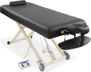 Saloniture Professional Electric Lift Massage Table - Includes Headrest, Face Cradle and Bolster - Black