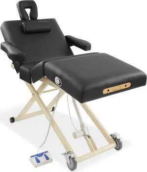 Saloniture Professional 4-Section Electric Lift Massage Table  - Includes  Armrest, Headrest, Face Cradle and Bolster - Black