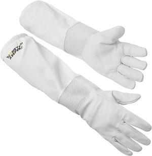 Honey Keeper Beekeeping Gloves, Medium - Goatskin Leather with Ventilated Canvas Sleeve and Elastic Cuff
