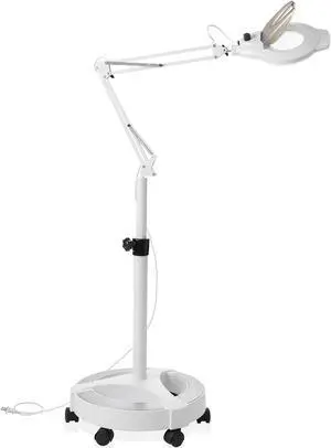 Saloniture 6 Wheel Rolling Base Magnifying LED Floor Lamp - Adjustable 3X Magnifier with Dimmable Lights for Lashes, Facials, Salon, Esthetician Spa, and Crafts