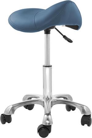 Saloniture Professional Ergonomic Saddle Stool, Blue - Adjustable Hydraulic Seat, Rolling Spa Salon, Massage, and Medical Office Chair with Swivel Wheels