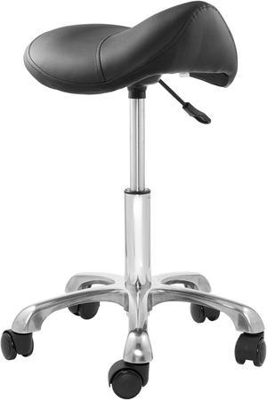 Saloniture Professional Ergonomic Saddle Stool, Black - Adjustable Hydraulic Seat, Rolling Spa Salon Chair with Swivel Wheels