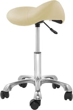 Saloniture Professional Ergonomic Saddle Stool, Cream - Adjustable Hydraulic Seat, Rolling Spa Salon Chair with Swivel Wheels