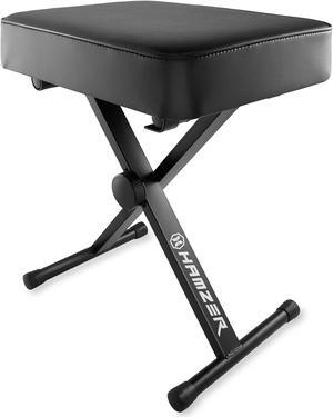 Hamzer Cushioned Piano Bench, Adjustable Keyboard Stool Chair - Foldable & Portable w/ Padded Cushion - Stable Sturdy Collapsible X Style Seat, Black