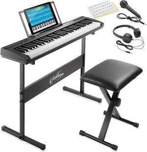 Ashthorpe 61-Key Digital Electronic Keyboard Piano for Beginners, Includes Stand, Bench, Headphones, Mic and Keynote Stickers