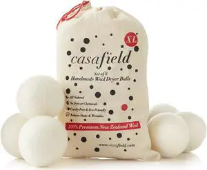 Casafield Wool Dryer Balls Set of 6, Extra Large Organic Handmade 100% New Zealand Wool, Natural Laundry Fabric Softener