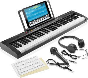 Ashthorpe 61-Key Digital Electronic Keyboard Piano for Beginners, Includes Headphones, Mic and Keynote Stickers