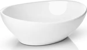 Miligoré 16" x 13" Oval White Ceramic Vessel Sink - Modern Egg Shape Above Counter Bathroom Vanity Bowl