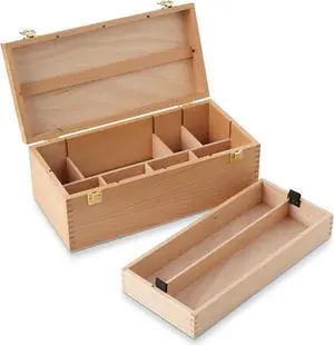 7 Elements Wooden Art Supply Storage Organizer - Large Beechwood Artist Tool Box with Drawer