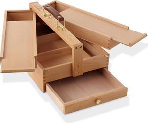 7 Elements Wooden Multi-Function Artist Tool and Brush Storage Box - Beechwood Art Supply Organizer with Drawers