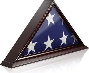 Reminded Military Memorial American Flag Display Case, Solid Wood Mahogany Finish