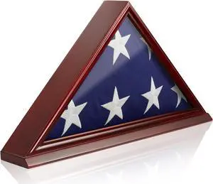 Reminded Memorial Veteran American Flag Display Case, Solid Wood Cherry Finish