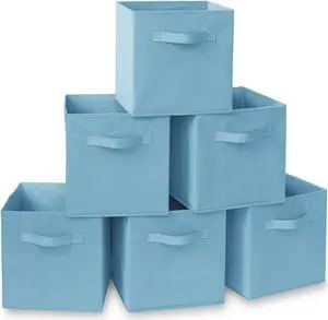 Casafield Set of 6 Collapsible Fabric Cube Storage Bins, Baby Blue - 11" Foldable Cloth Baskets for Shelves, Cubby Organizers & More