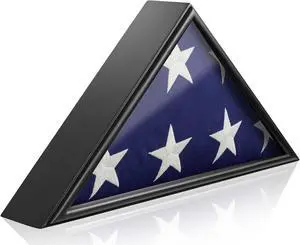 Reminded Military Burial Flag Display Case, Solid Wood Black Finish