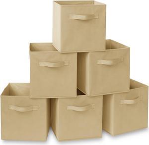 Casafield Set of 6 Collapsible Fabric Cube Storage Bins, Sandy Beige - 11" Foldable Cloth Baskets for Shelves, Cubby Organizers & More