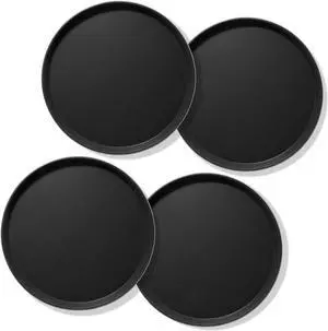 Jubilee (Set of 4) 11" Round Restaurant Serving Trays, Black - NSF Certified Non-Slip Food Service Tray