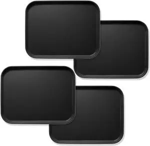 Jubilee (Set of 4) 10" x 14" Rectangular Restaurant Serving Trays, Black - NSF Certified Non-Slip Food Service Tray